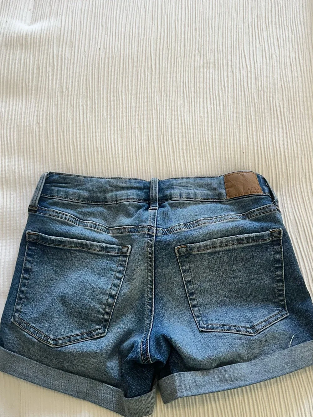 Aeropostale Ripped Mid-Blue Rolled Hem Denim Shorts